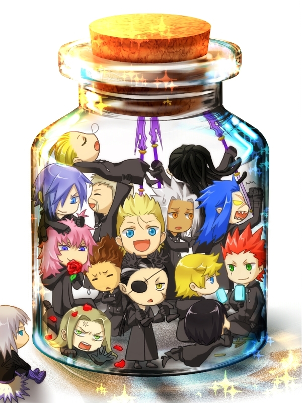 roxas, xion, axel, xemnas, saix, and 10 more (kingdom hearts and 2 more) drawn by okitsune_(okitsune-sama)