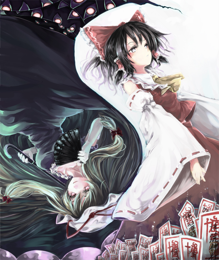 hakurei reimu and yakumo yukari (touhou) drawn by childofa