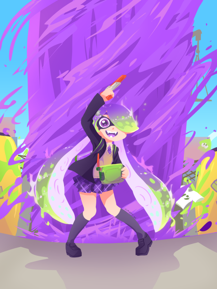 inkling player character and inkling girl (splatoon and 1 more) drawn by kelkilou