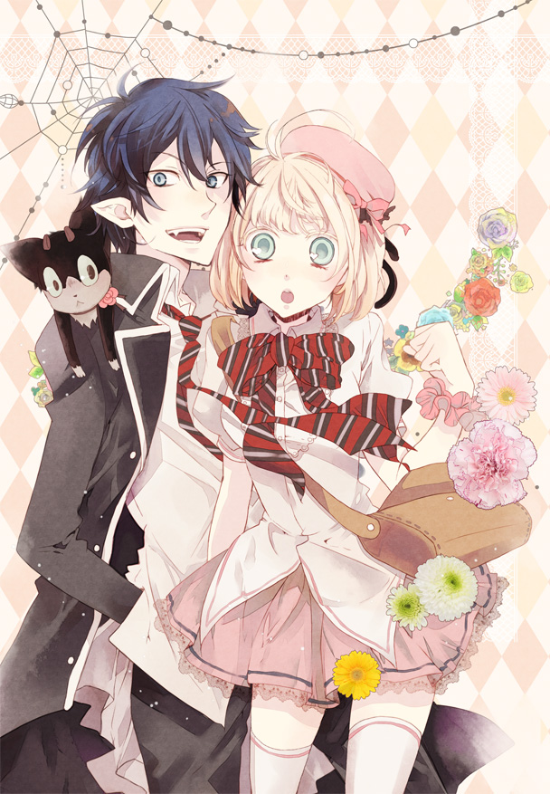 okumura rin, moriyama shiemi, and kuro (ao no exorcist) drawn by ruco