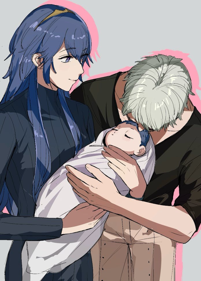 lucina, male robin, and female morgan (fire emblem and 1 more) drawn by amikoiiko