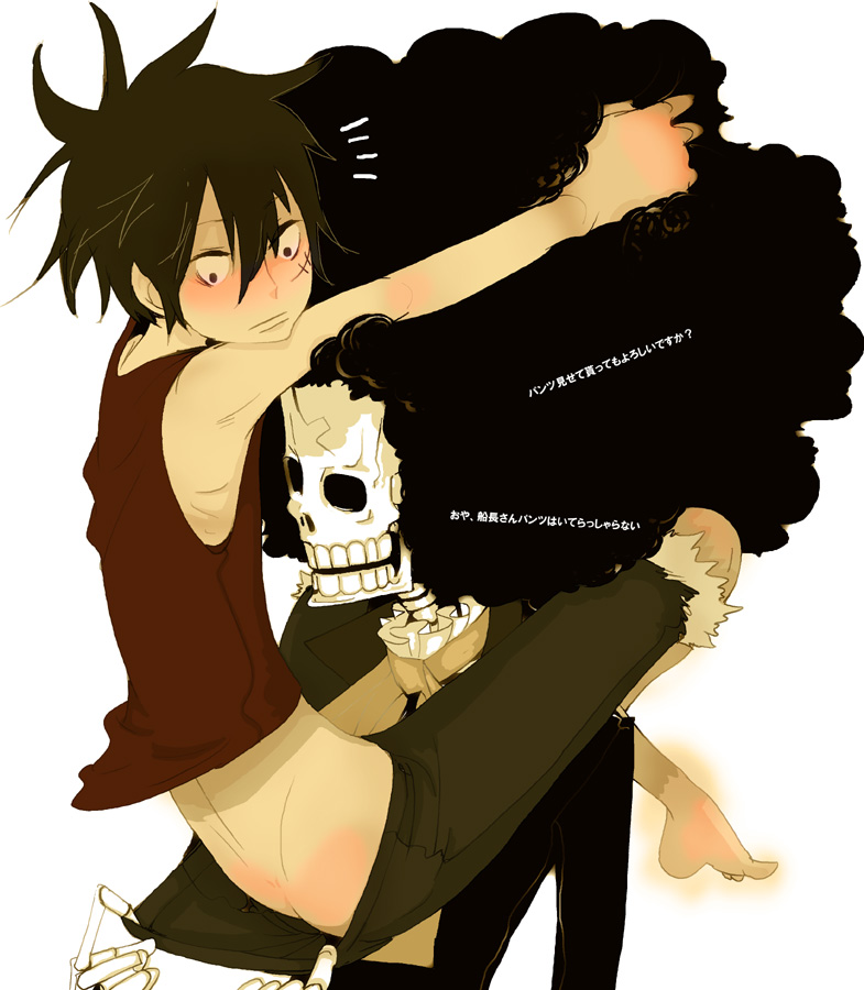 monkey d. luffy and brook (one piece) drawn by manntennya