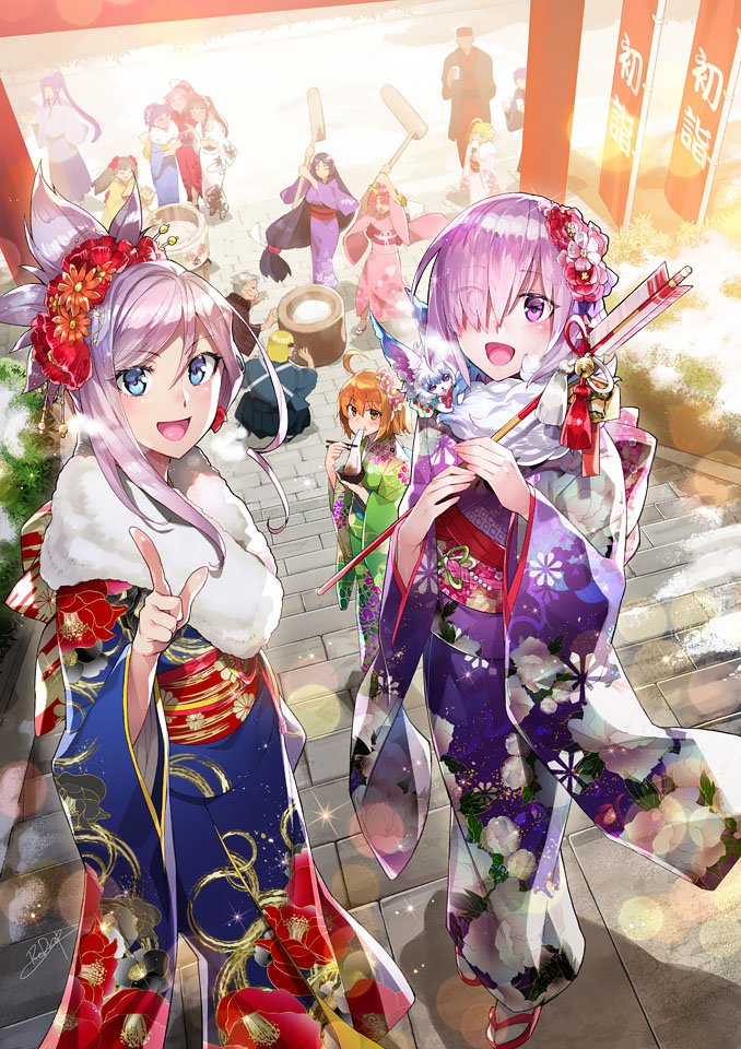 mash kyrielight, fujimaru ritsuka, nero claudius, minamoto no raikou, miyamoto musashi, and 10 more (fate and 1 more) drawn by redrop