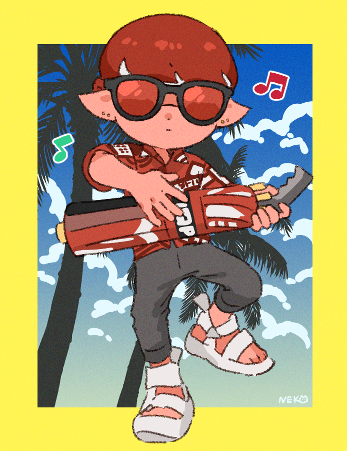 inkling player character and inkling boy (splatoon and 1 more) drawn by nekoiktk