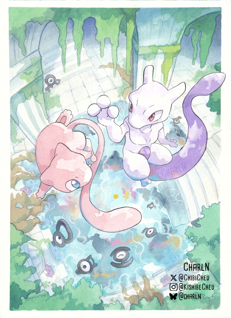 mew, mewtwo, ditto, unown, unown a, and 5 more (pokemon) drawn by chibicheu