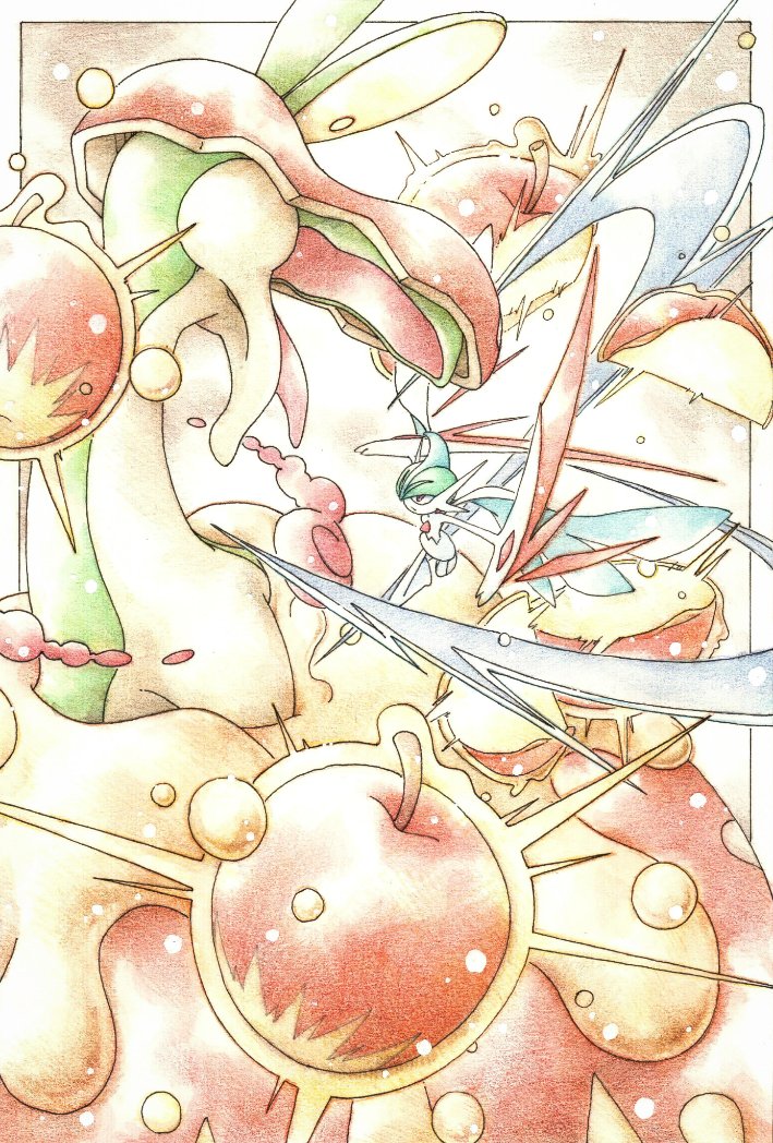 gallade, mega gallade, appletun, flapple, and gigantamax flapple/appletun (pokemon) drawn by inori_(pokemoart)