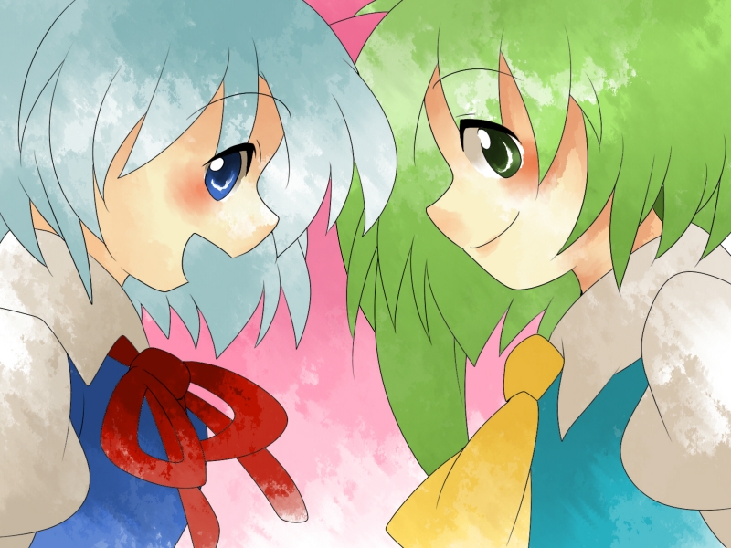 cirno and daiyousei (touhou) drawn by hammer_(sunset_beach)