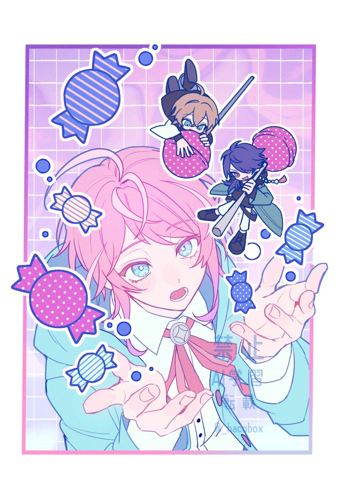 amemura ramuda, arisugawa dice, and yumeno gentaro (hypnosis mic) drawn by hacobox