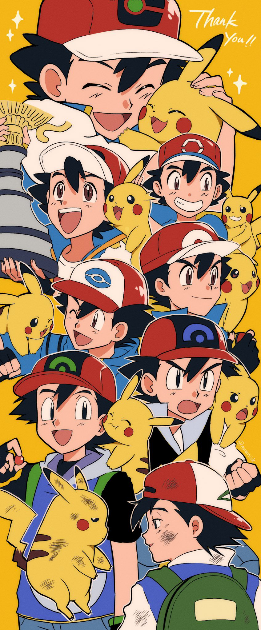 pikachu and ash ketchum (pokemon and 6 more) drawn by mumrik