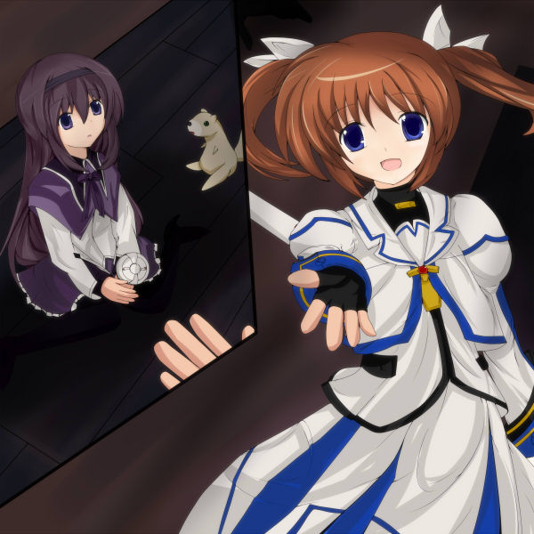 akemi homura, takamachi nanoha, yuuno scrya, and cristina valenzuela (mahou shoujo madoka magica and 2 more) drawn by akisaka_yamoka