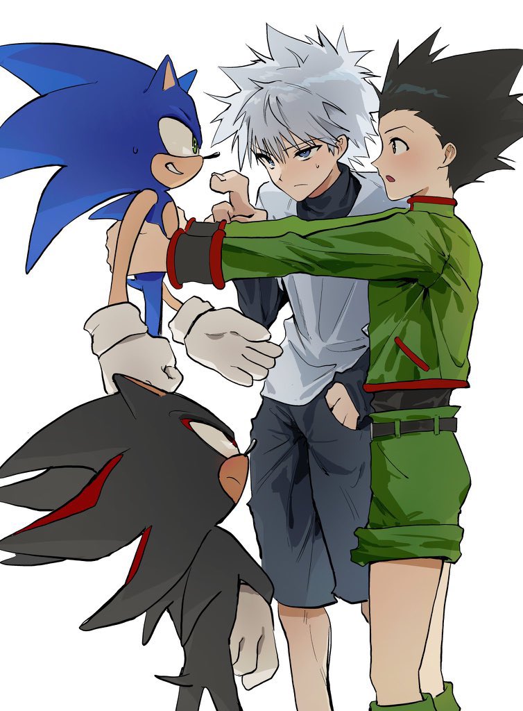 sonic the hedgehog, shadow the hedgehog, killua zoldyck, and gon freecss (sonic and 1 more) drawn by hog_the_hedge