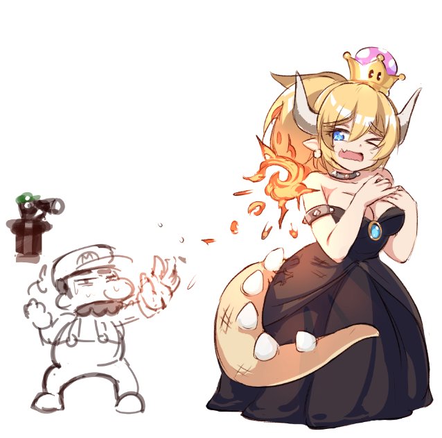 mario, bowsette, and luigi (mario and 1 more) drawn by hexunart