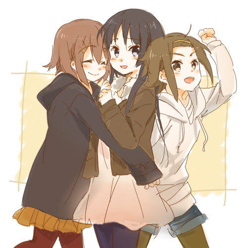 akiyama mio, hirasawa yui, and tainaka ritsu (k-on!) drawn by karuha