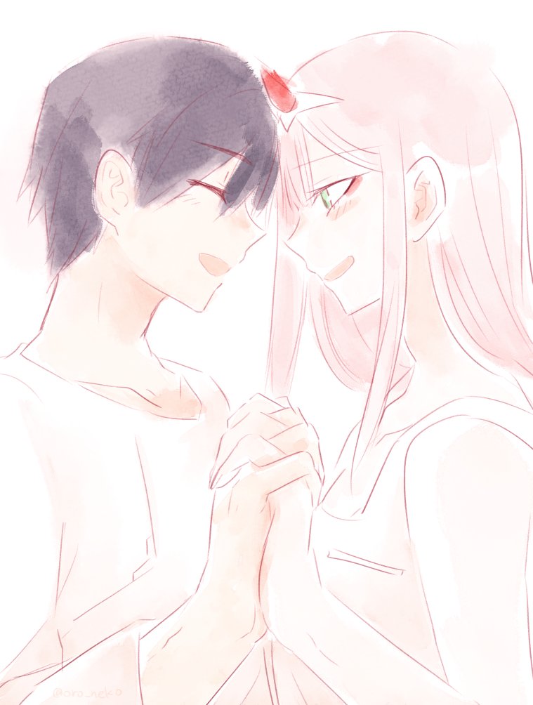 zero two and hiro (darling in the franxx) drawn by oroneko