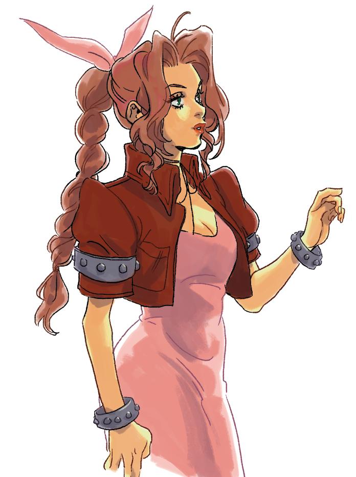 aerith gainsborough (final fantasy and 1 more) drawn by leslie_hung