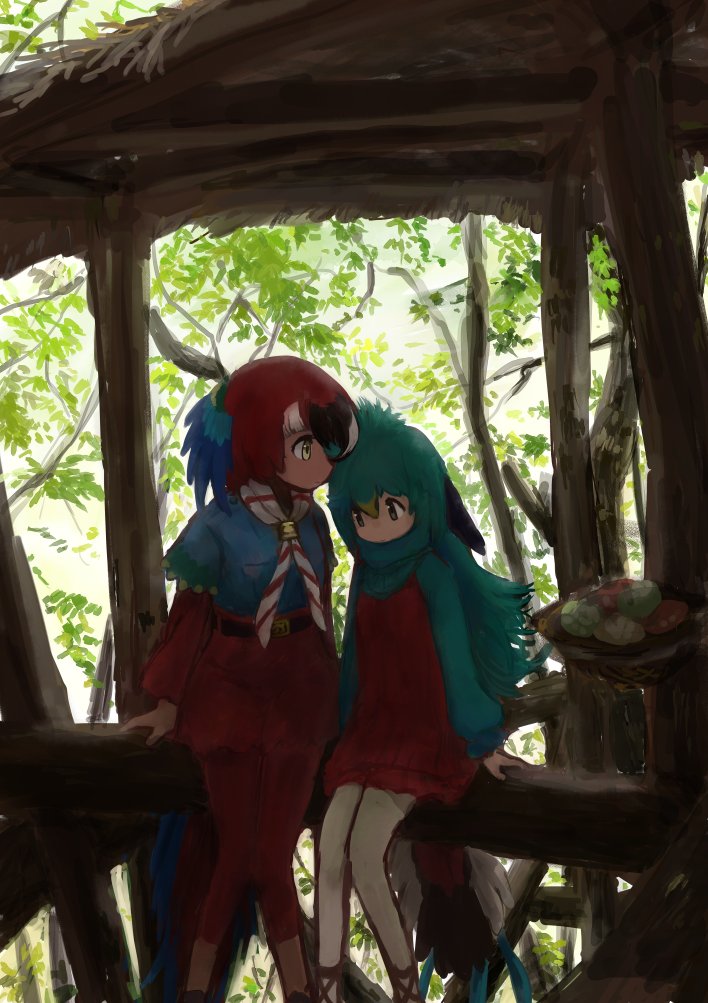 resplendent quetzal and scarlet macaw (kemono friends) drawn by rumenia_(ao2is)