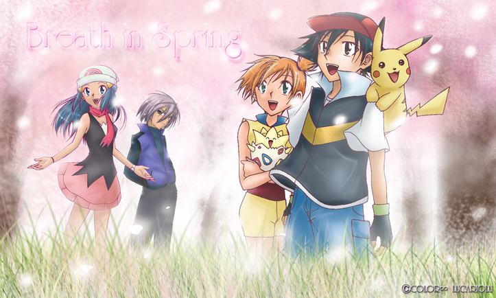 pikachu, dawn, ash ketchum, misty, togepi, and 1 more (pokemon and 2 more) drawn by xruka