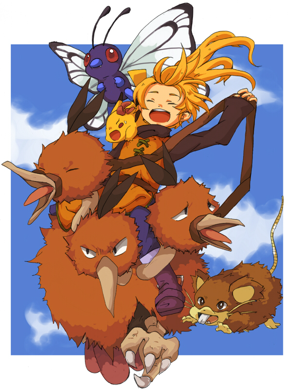 pikachu, yellow, butterfree, raticate, chuchu, and 1 more (pokemon and 1 more) drawn by suirerien