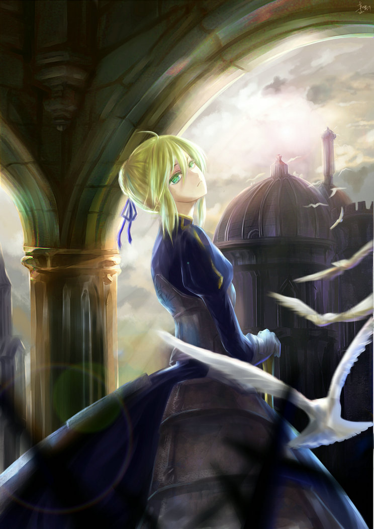artoria pendragon and saber (fate and 1 more) drawn by zhifeiji