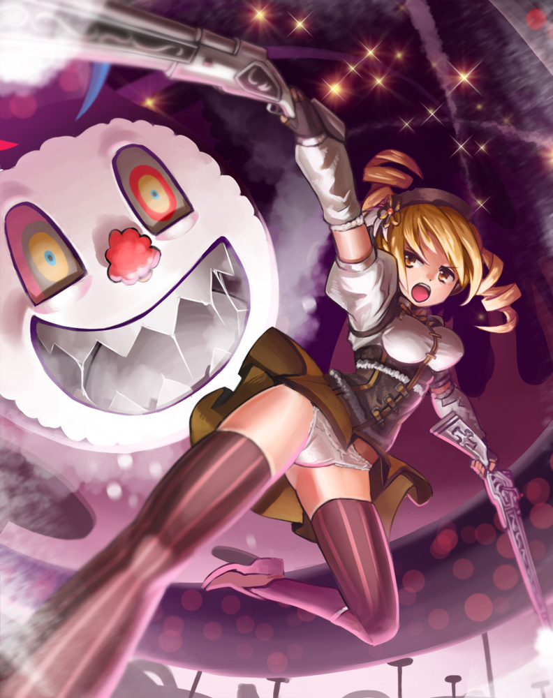 tomoe mami and charlotte (mahou shoujo madoka magica) drawn by tanukimaso