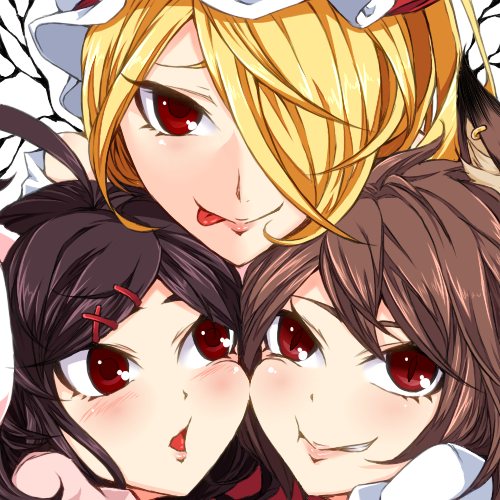 flandre scarlet, chen, and inaba tewi (touhou) drawn by enami_hakase