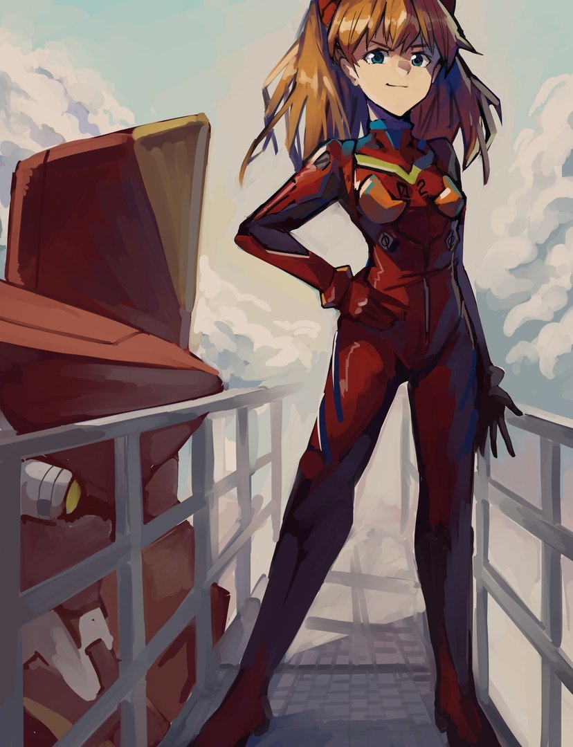 souryuu asuka langley and eva 02 (neon genesis evangelion) drawn by kornod