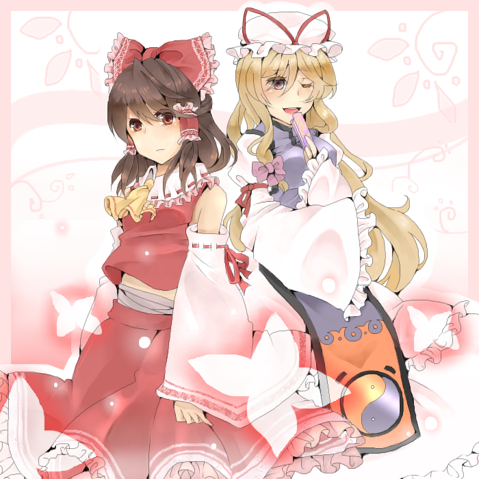 hakurei reimu and yakumo yukari (touhou) drawn by sasaki-annna