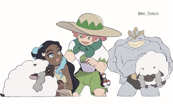 nessa, wooloo, machamp, and milo (pokemon and 1 more) drawn by genzou_(me_genzo)