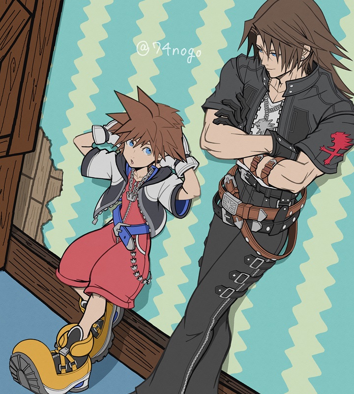 sora and squall leonhart (kingdom hearts) drawn by 74nogo
