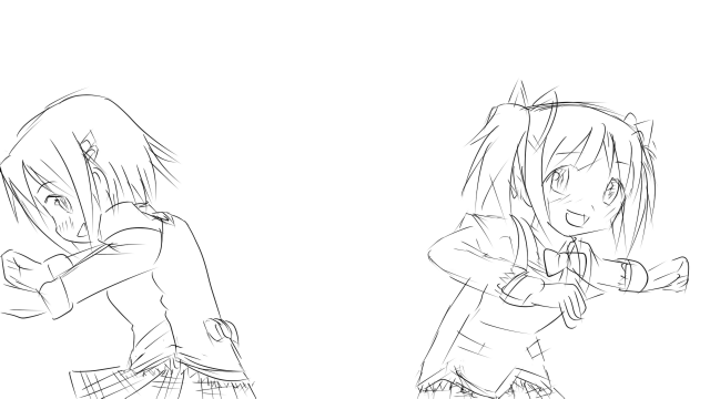 kaname madoka and miki sayaka (mahou shoujo madoka magica) drawn by hangaku