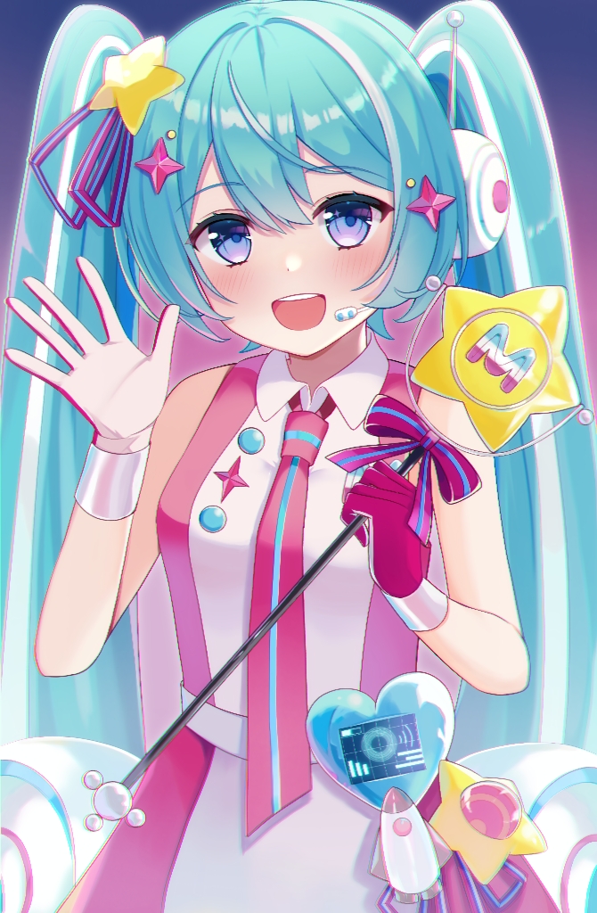 hatsune miku and magical mirai miku (vocaloid and 1 more) drawn by plesiosio