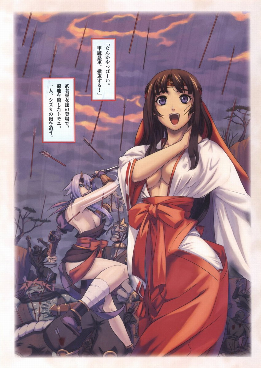 tomoe, musha miko tomoe, and shizuka (queen's blade) drawn by eiwa