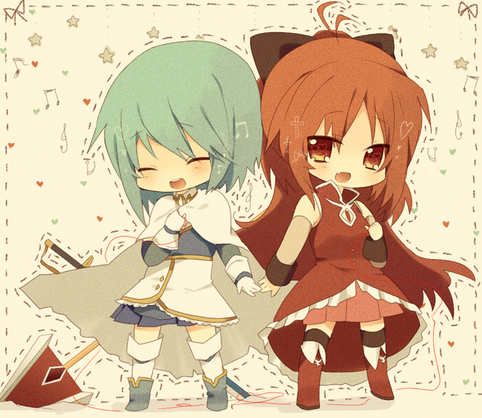 miki sayaka and sakura kyoko (mahou shoujo madoka magica) drawn by nochita_shin