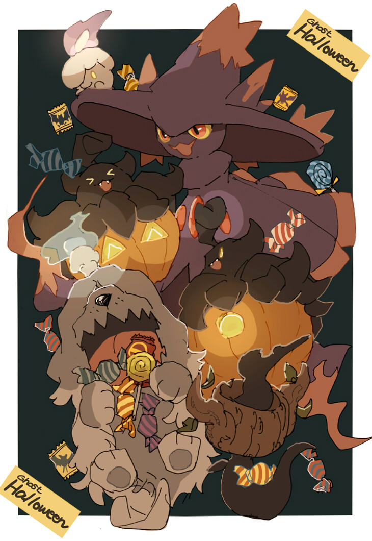 litwick, mismagius, pumpkaboo, phantump, and greavard (pokemon) drawn by cc8nw42u15apug0