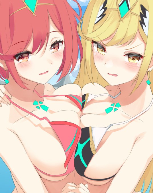 pyra and mythra (xenoblade chronicles and 1 more) drawn by igayan