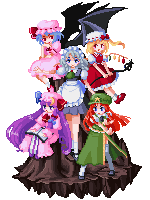 remilia scarlet, flandre scarlet, izayoi sakuya, patchouli knowledge, and hong meiling (touhou and 1 more) drawn by chaa_(ritoporu)