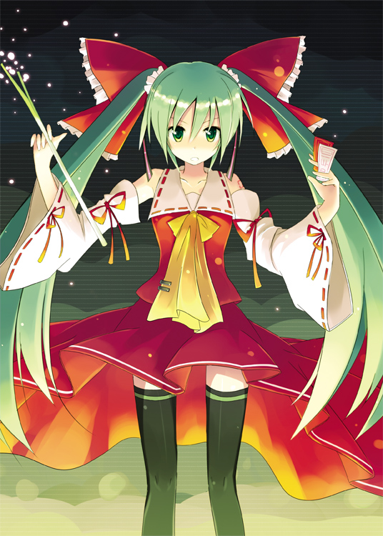 hatsune miku and hakurei reimu (touhou and 1 more) drawn by renee