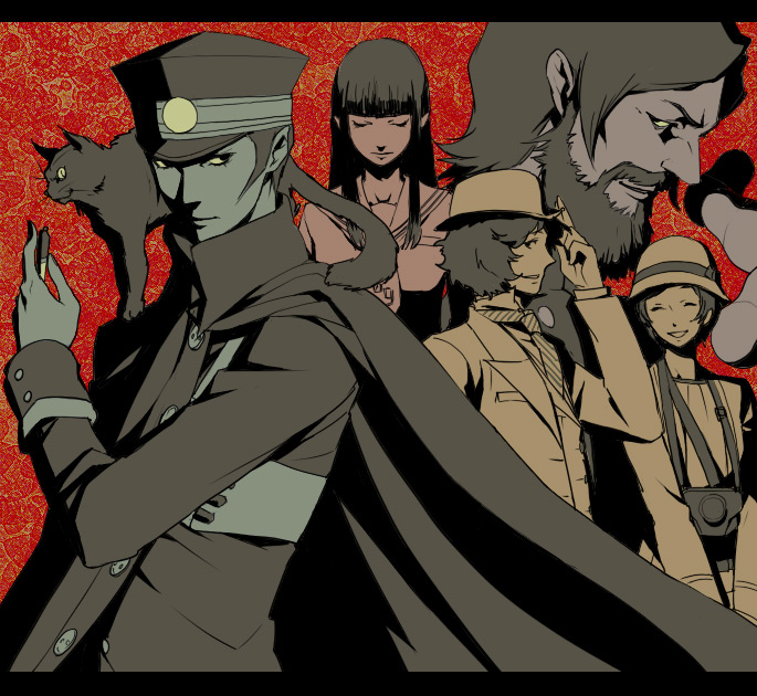 kuzunoha raidou, gouto, narumi shouhei, daidoji kaya, asakura tae, and 1 more (devil summoner and 1 more) drawn by egawa_satsuki