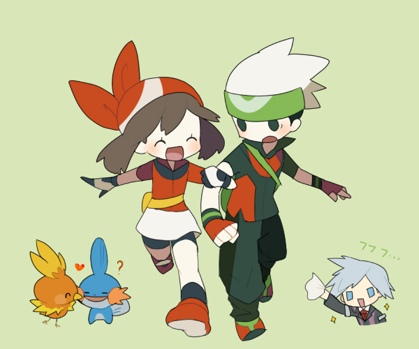 may, brendan, torchic, mudkip, and steven stone (pokemon and 2 more) drawn by yamo_(ly)