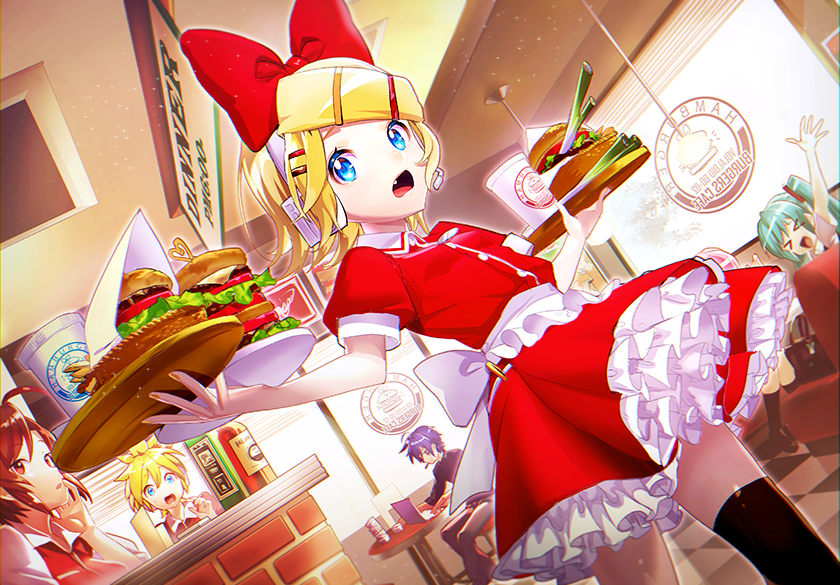 hatsune miku, kagamine rin, kagamine len, megurine luka, kaito, and 1 more (vocaloid) drawn by sawashi_(ur-sawasi)