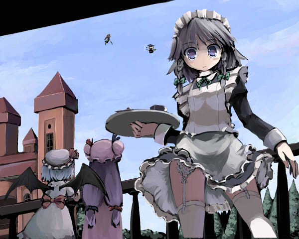 kirisame marisa, remilia scarlet, izayoi sakuya, patchouli knowledge, and hong meiling (touhou) drawn by gatau