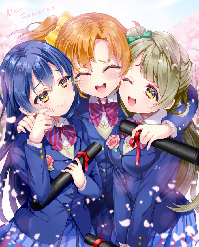 sonoda umi, minami kotori, and kosaka honoka (love live! and 1 more) drawn by uzura_(moimoi)