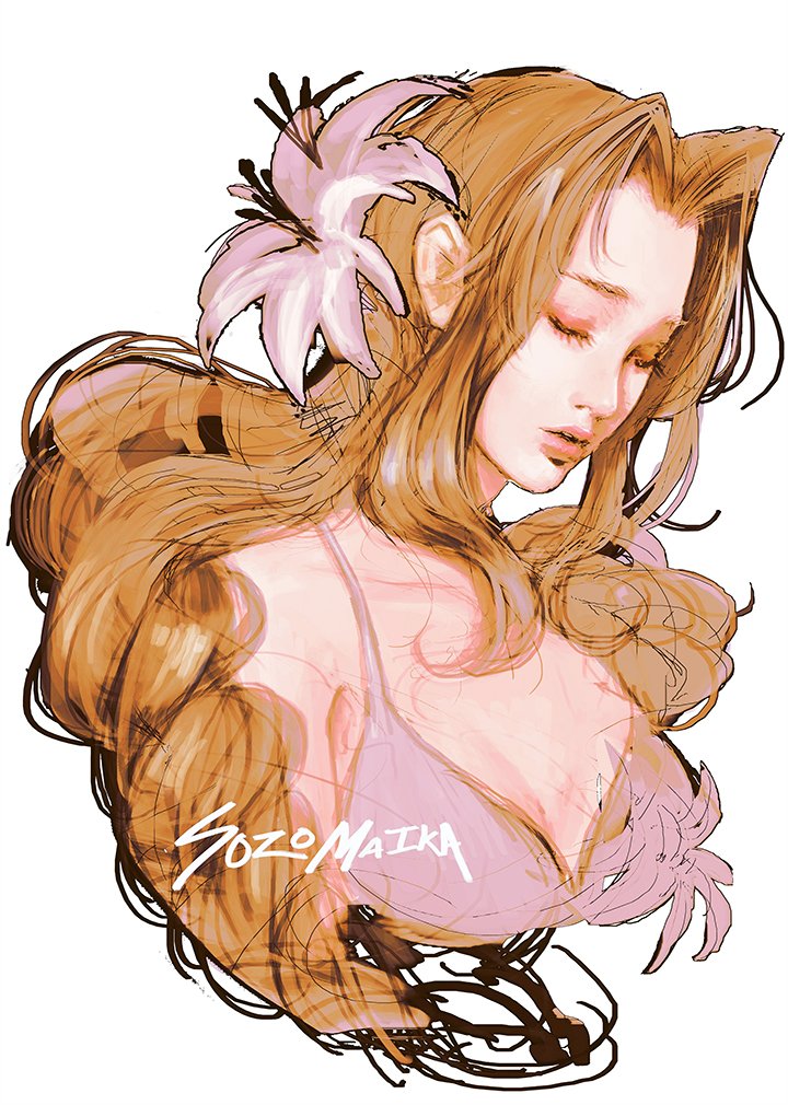 aerith gainsborough (final fantasy and 1 more) drawn by sozomaika