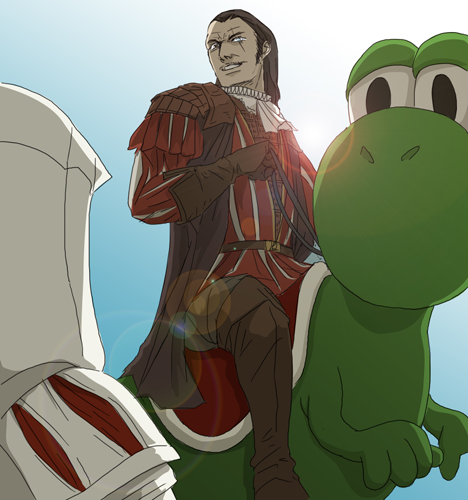 yoshi, ezio auditore da firenze, and mario auditore (mario and 1 more) drawn by gb_(doubleleaf)