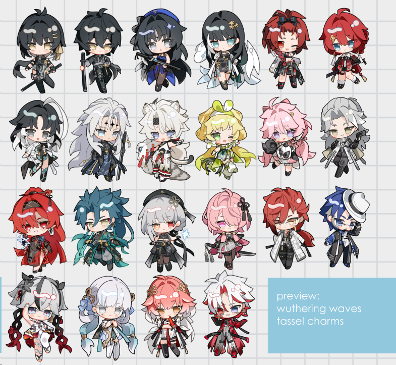 rover, changli, female rover, male rover, camellya, and 21 more (wuthering waves) drawn by grape_(grapedraws)