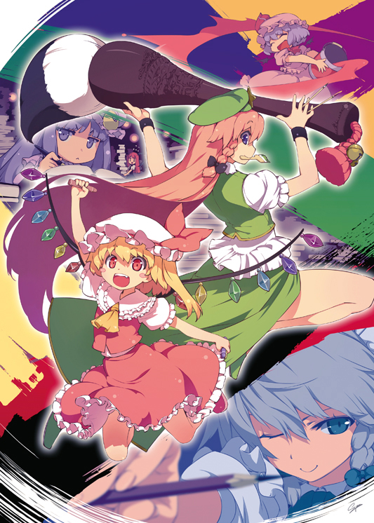 remilia scarlet, flandre scarlet, izayoi sakuya, patchouli knowledge, hong meiling, and 1 more (touhou) drawn by sumaki_shungo