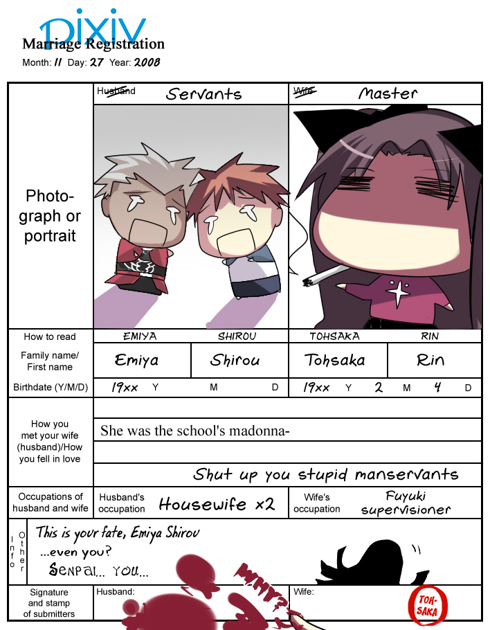 tohsaka rin, emiya shirou, and archer (fate and 1 more)