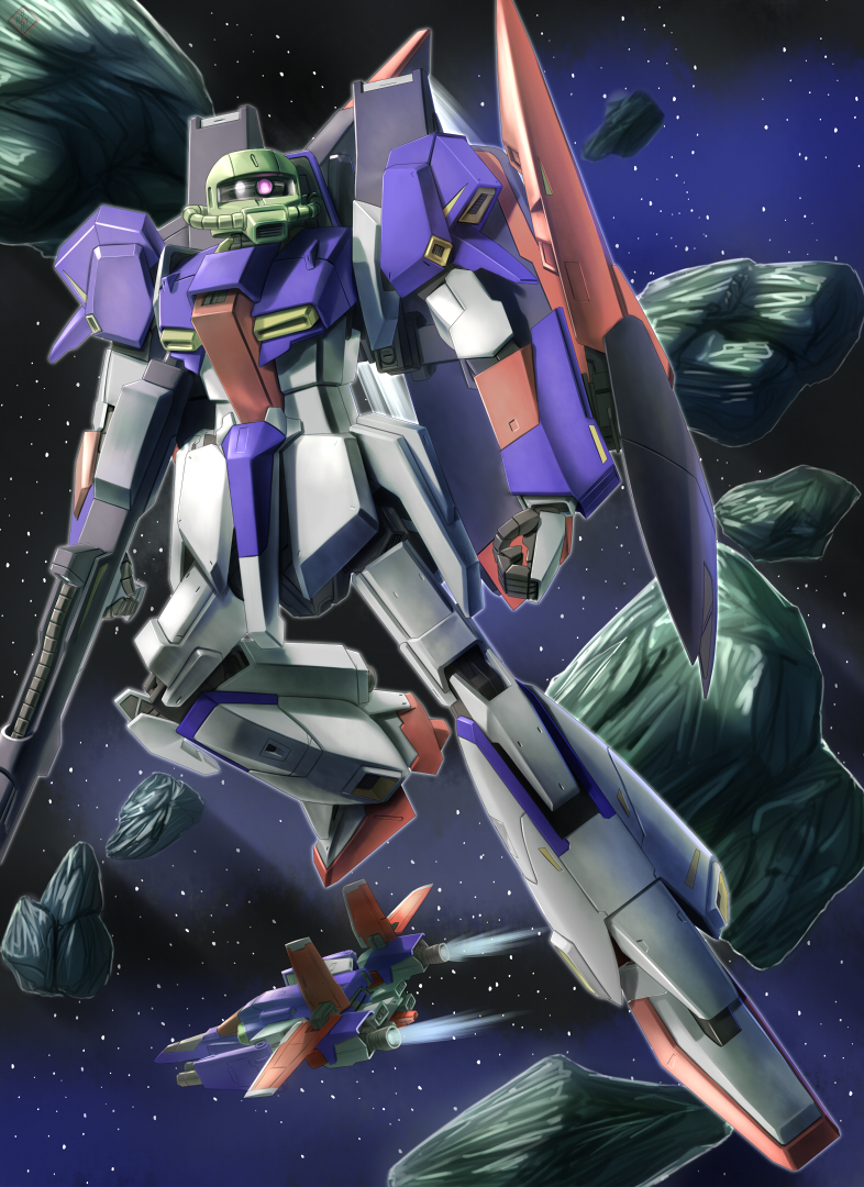 zz gundam and zeta zaku (gundam and 1 more) drawn by raybar