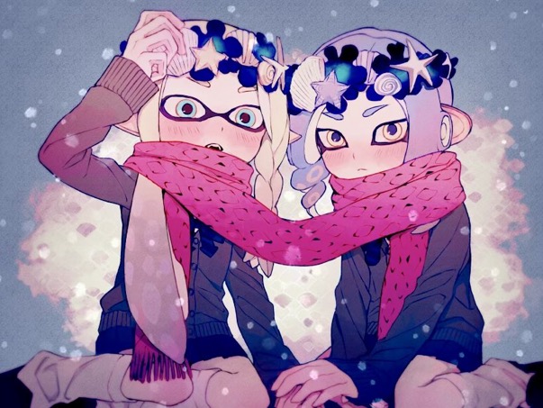 inkling player character, inkling girl, octoling player character, and octoling girl (splatoon) drawn by saiano