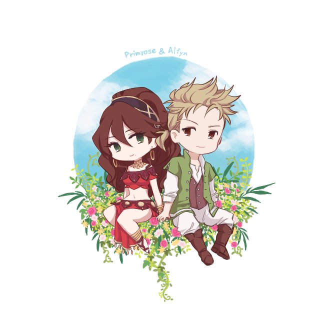 primrose azelhart and alfyn greengrass (octopath traveler and 1 more) drawn by amkwa